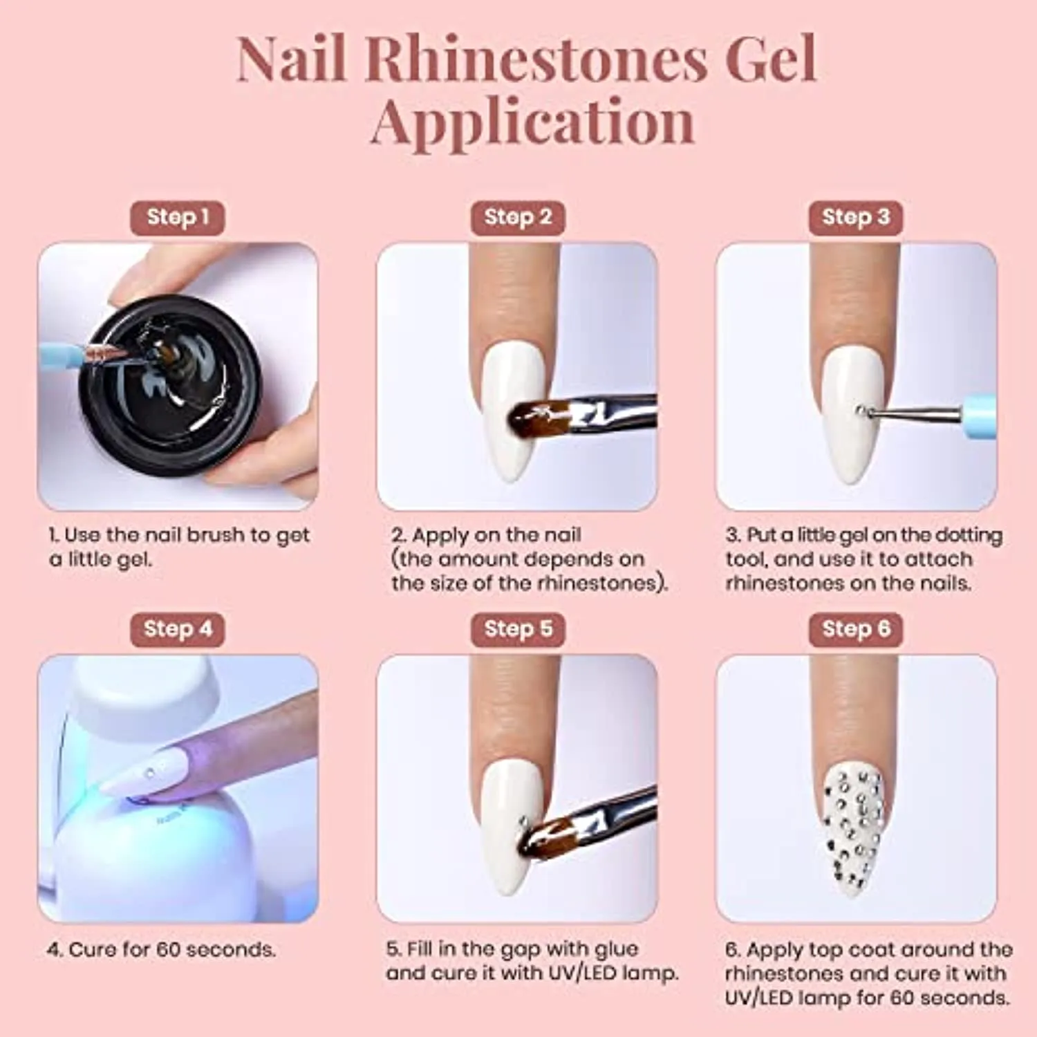 Beetles 15ml Nail Art Rhinestone Glue Gel Clear No Wipe Adhesive Resin Gems Diamonds Jewelry Gel Nail Polish Decoration with 2 Dual-Purpose Brush Pen