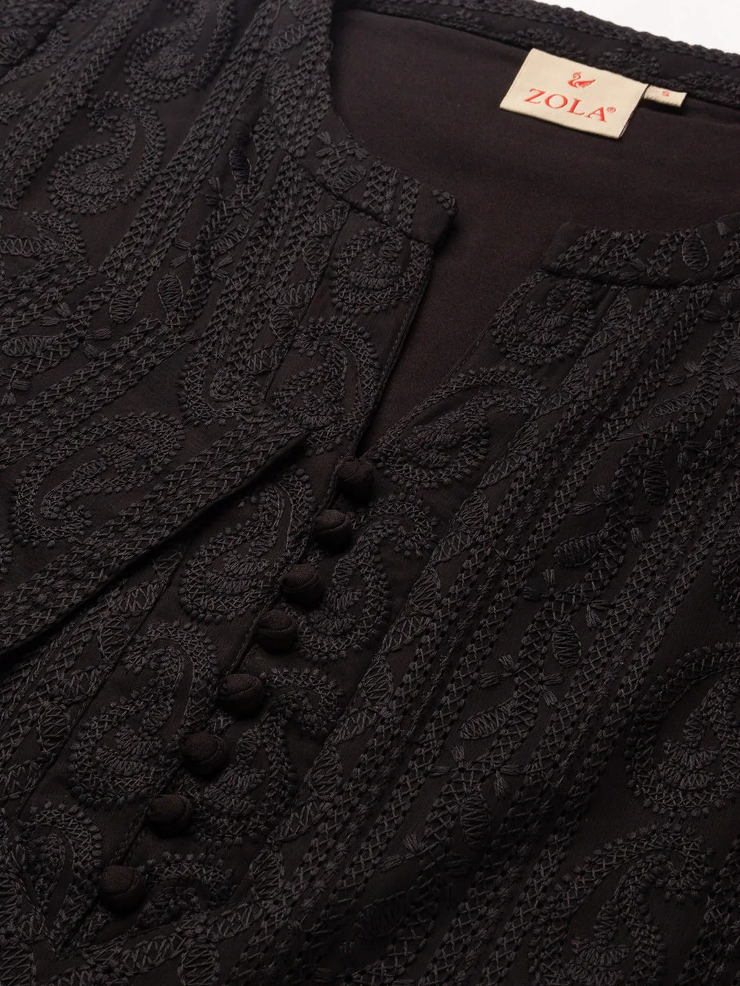 Black Georgette Lucknowi Kurti - Paisley Embroidered Chikankari Kurta For Women - ZOLA