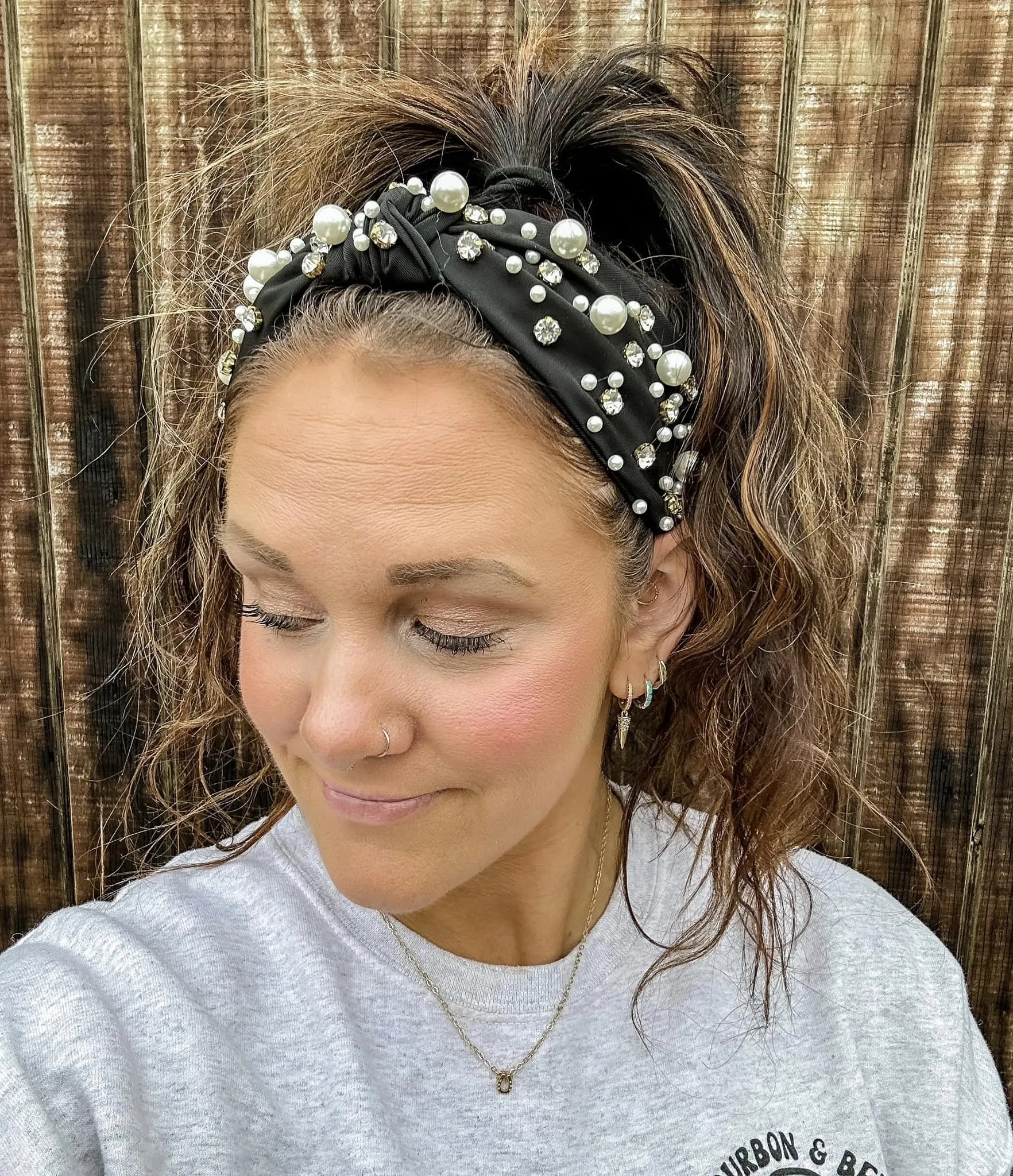 Black Pearl Rhinestone Headband