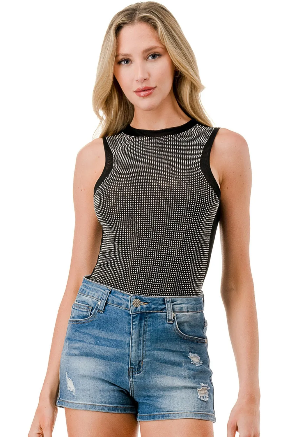 Black Rhinestone Mesh Bodysuit 11/17/24 9258