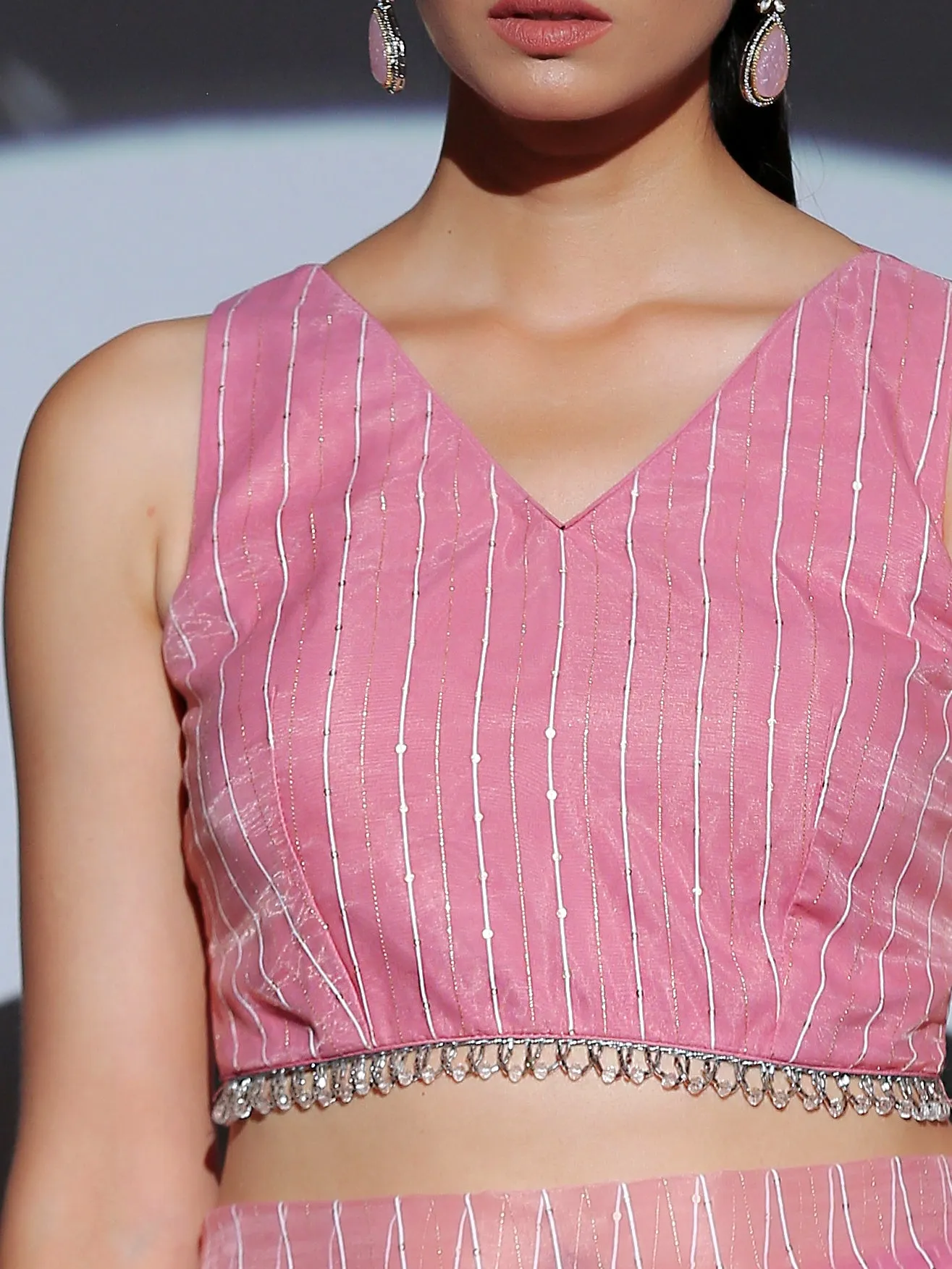 Blouse - Pink Sparkle back tie Blouse with Arch