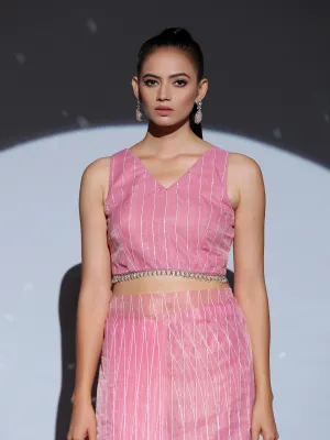 Blouse - Pink Sparkle back tie Blouse with Arch