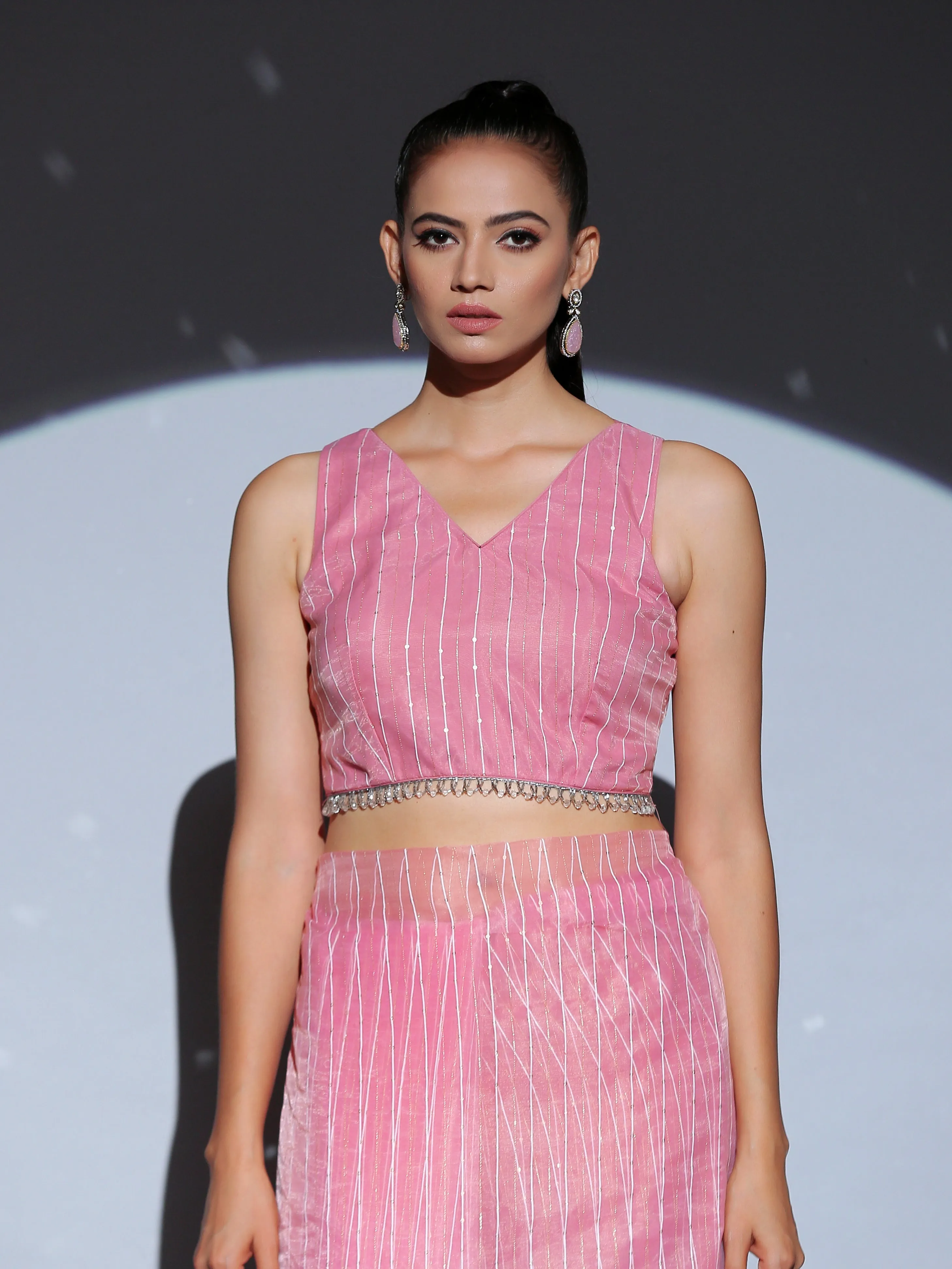 Blouse - Pink Sparkle back tie Blouse with Arch