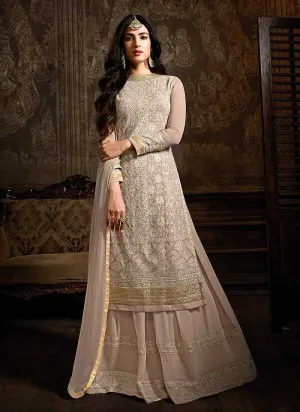 Blush Nude Embroidered Lehenga Style Sharara Suit