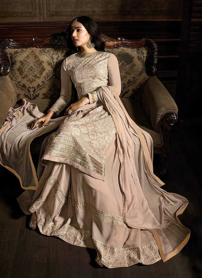 Blush Nude Embroidered Lehenga Style Sharara Suit