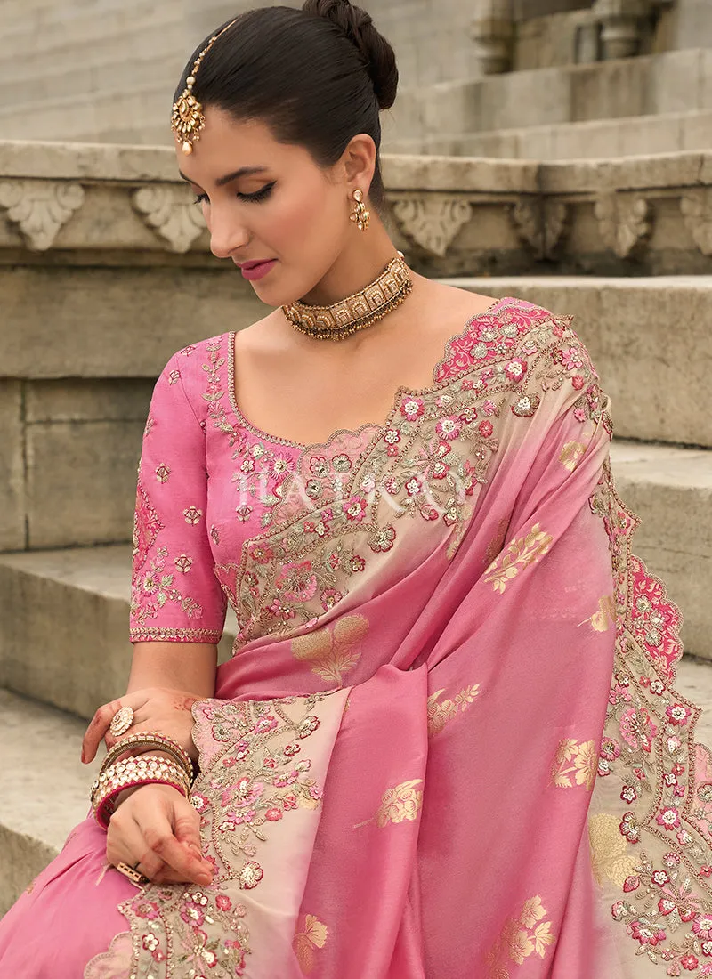 Blush Pink Multi Embroidery Saree