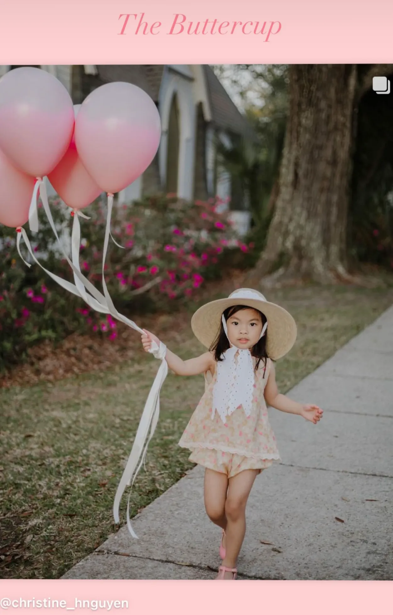 Buttercup Little Girl’s Hat - Vintage Sweet Pea Bouquet Ribbon
