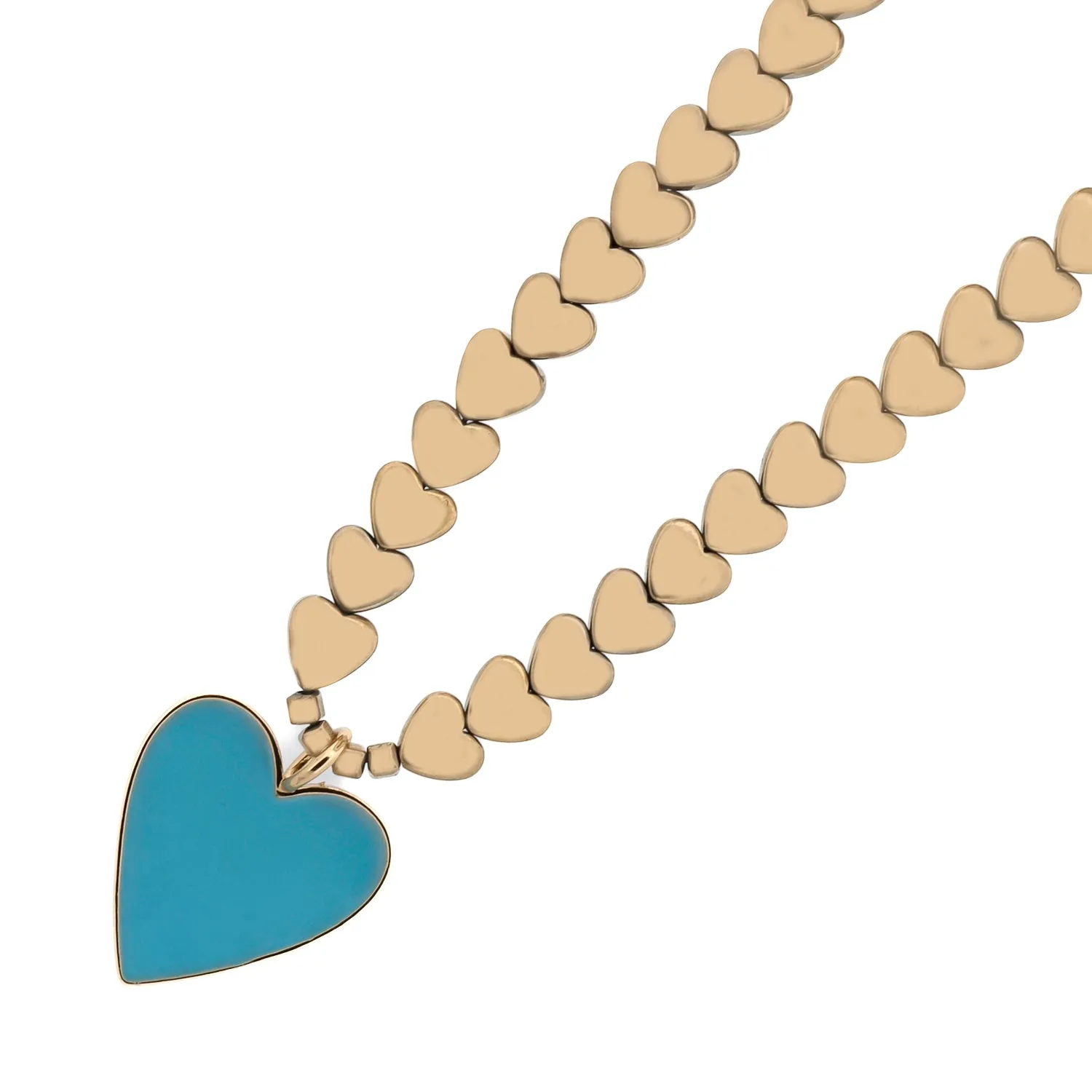 Calmness Blue Heart Pendant Gold Heart Beaded Necklace
