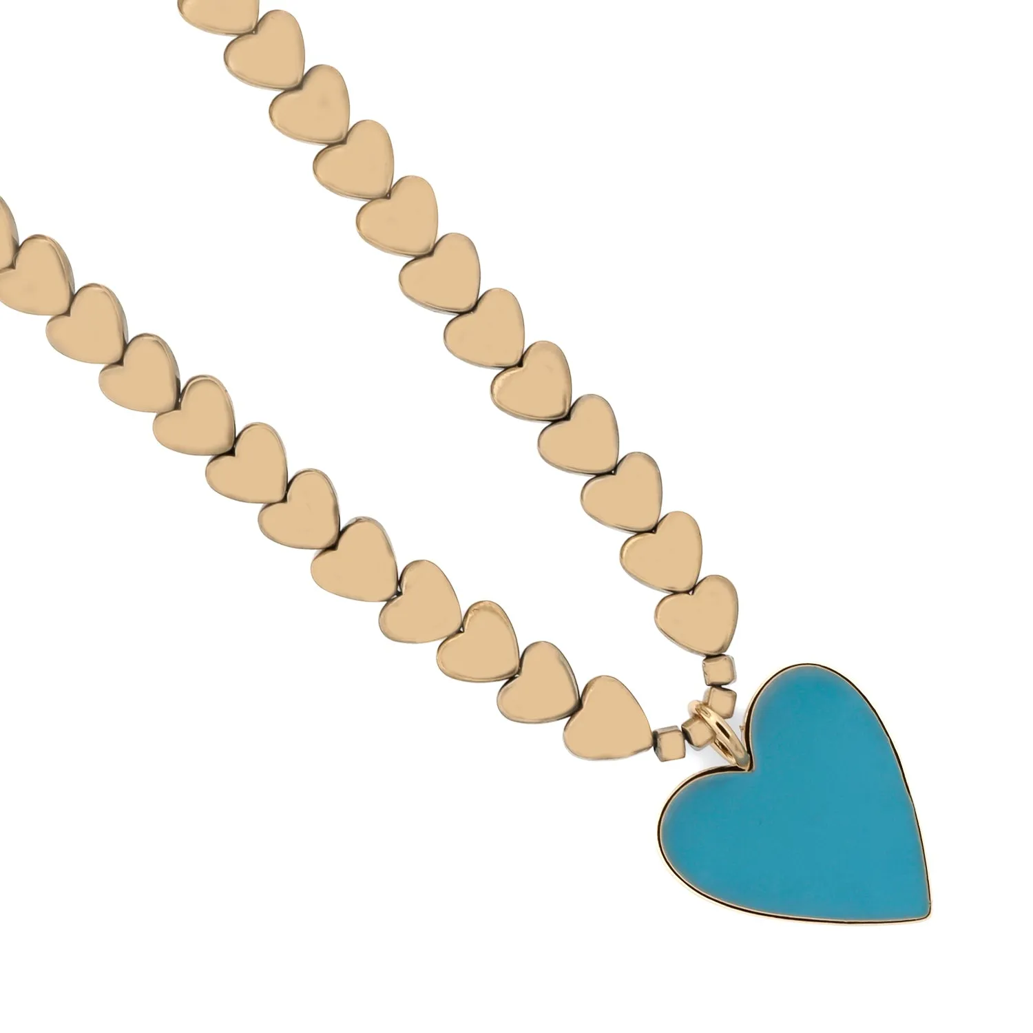 Calmness Blue Heart Pendant Gold Heart Beaded Necklace