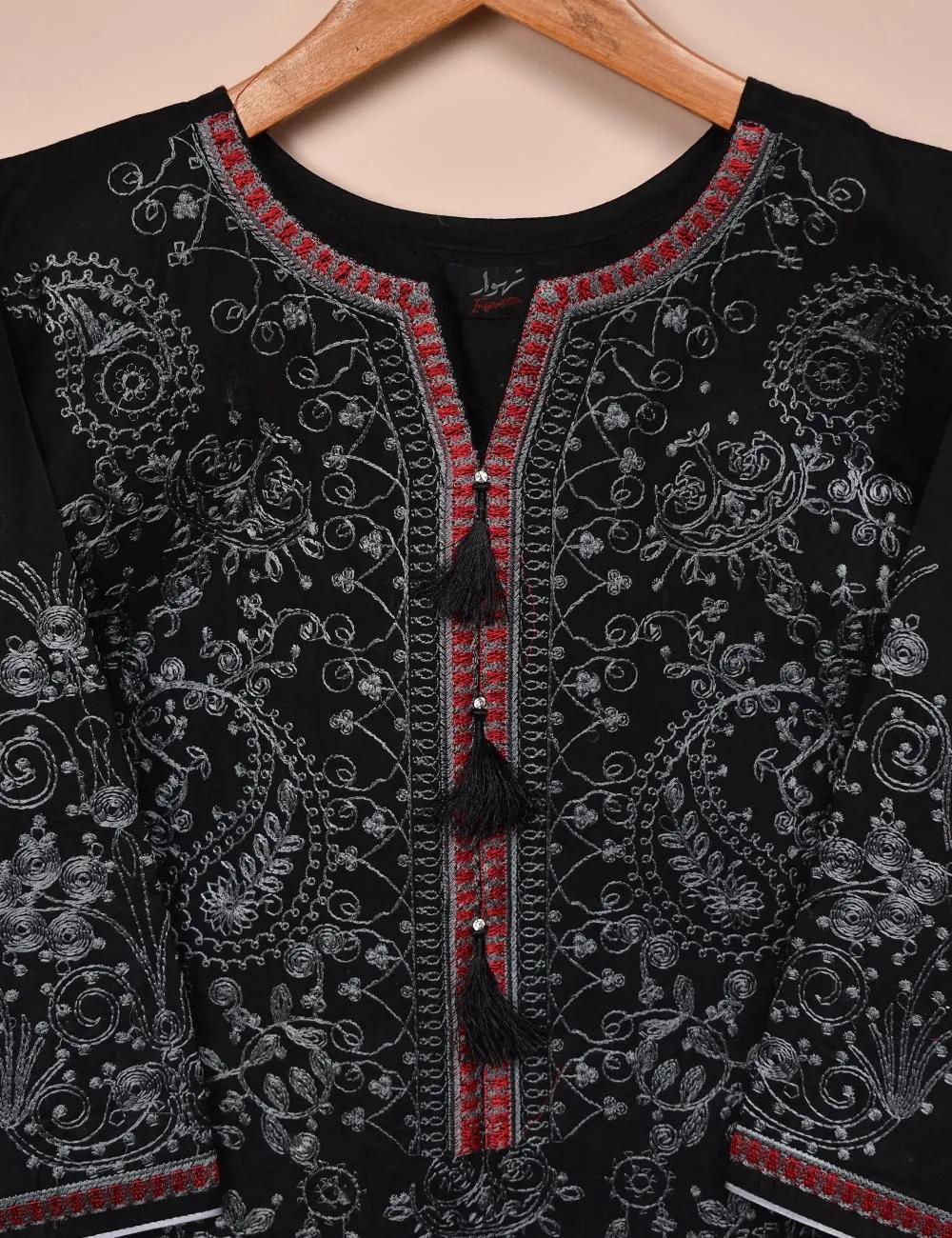 Cambric Embroidered Kurti - Blaze (T20-054-Black)
