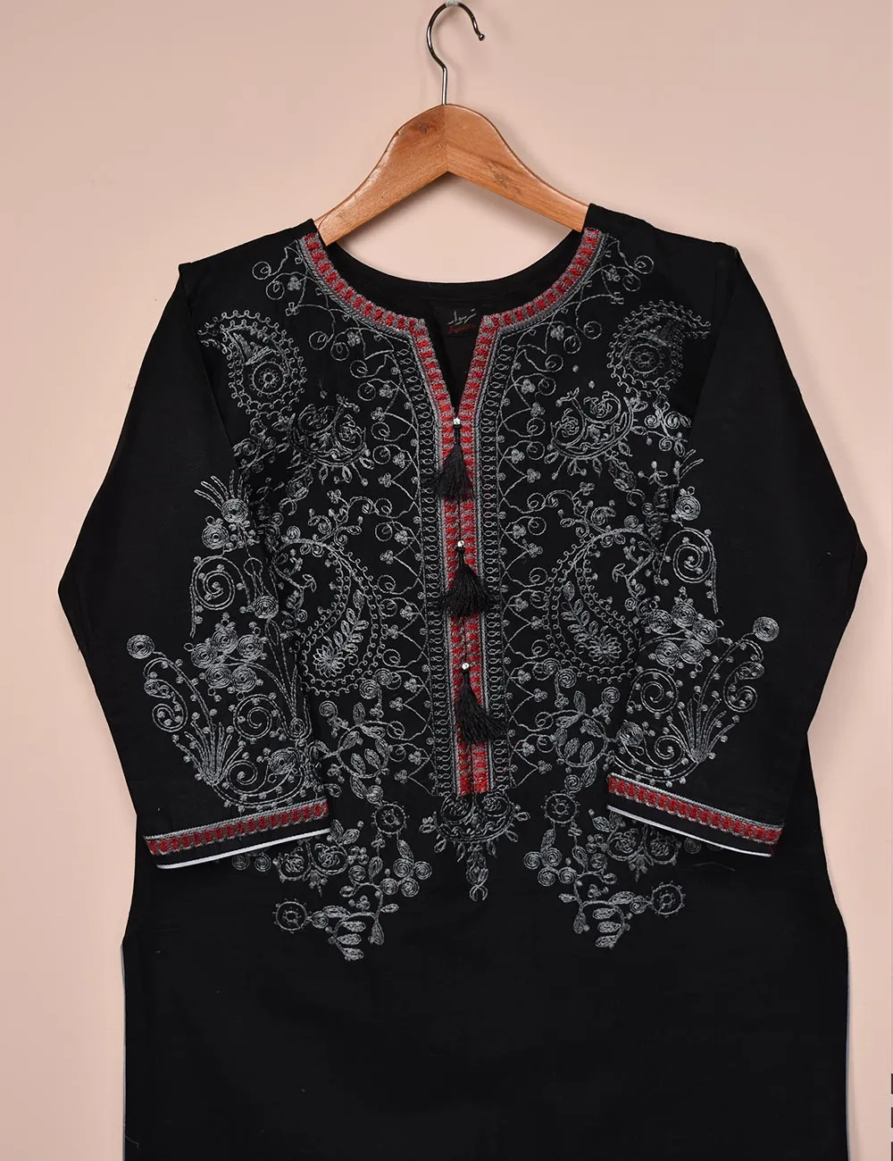 Cambric Embroidered Kurti - Blaze (T20-054-Black)
