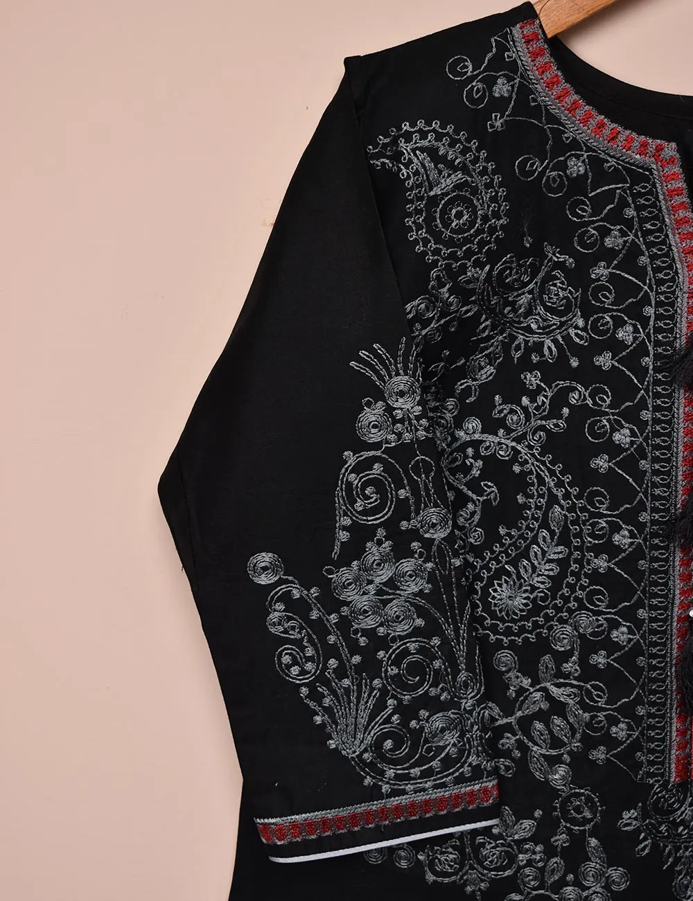 Cambric Embroidered Kurti - Blaze (T20-054-Black)