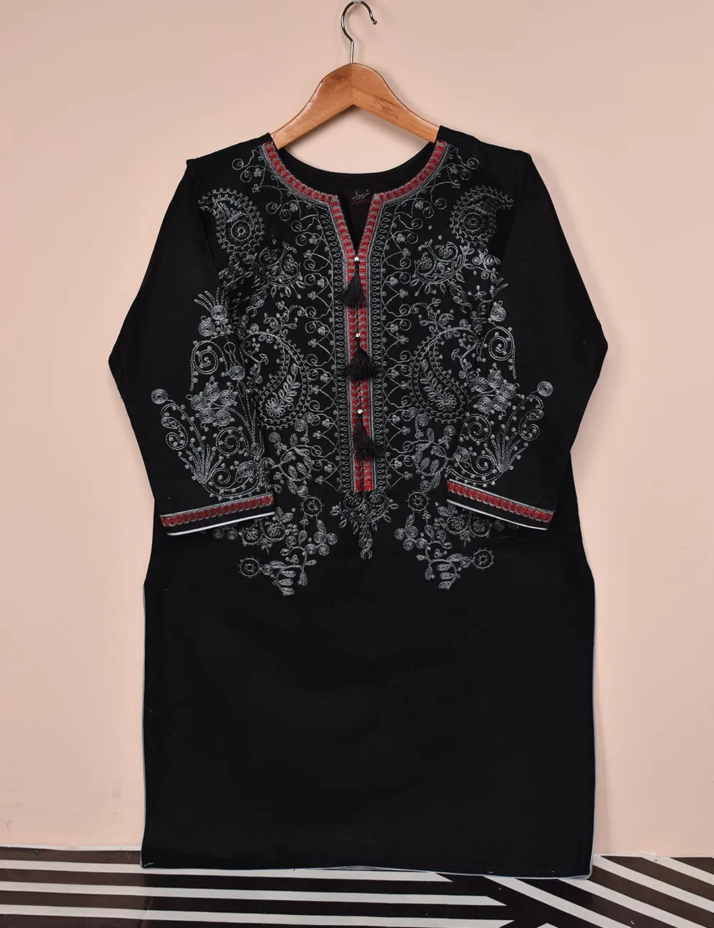 Cambric Embroidered Kurti - Blaze (T20-054-Black)