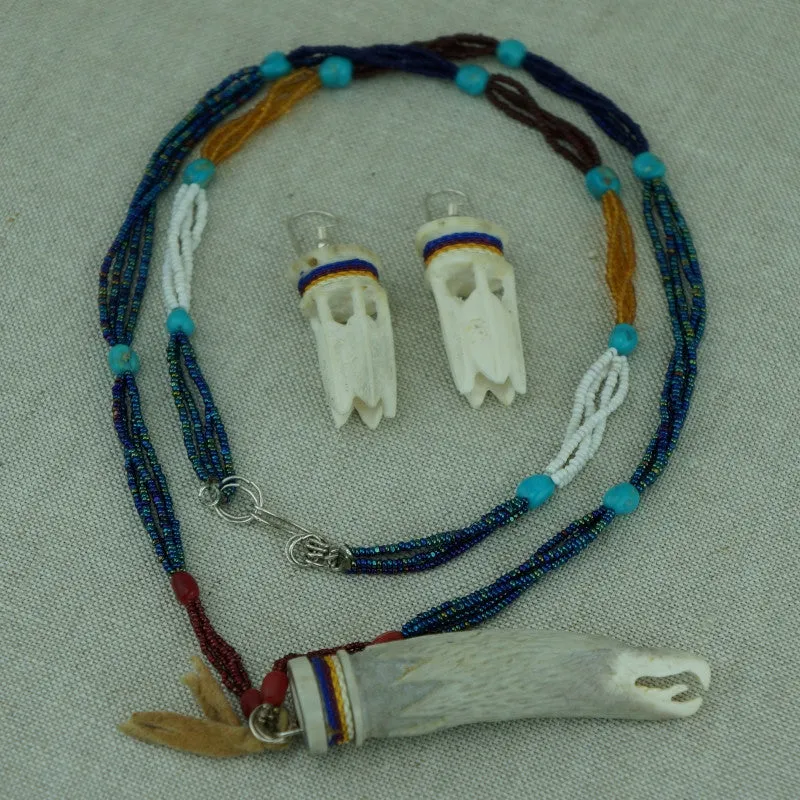 Carved Antler Feather Column Earrings Quilled Authentic Museum Quality