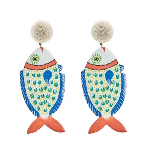 Caspia Small Fish- Hand Painted Natural wood White