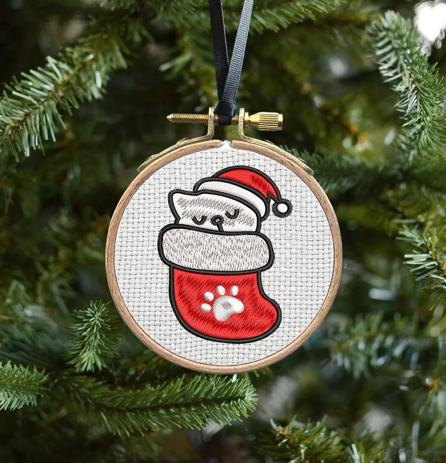 Cat Embroidered Christmas Ornaments