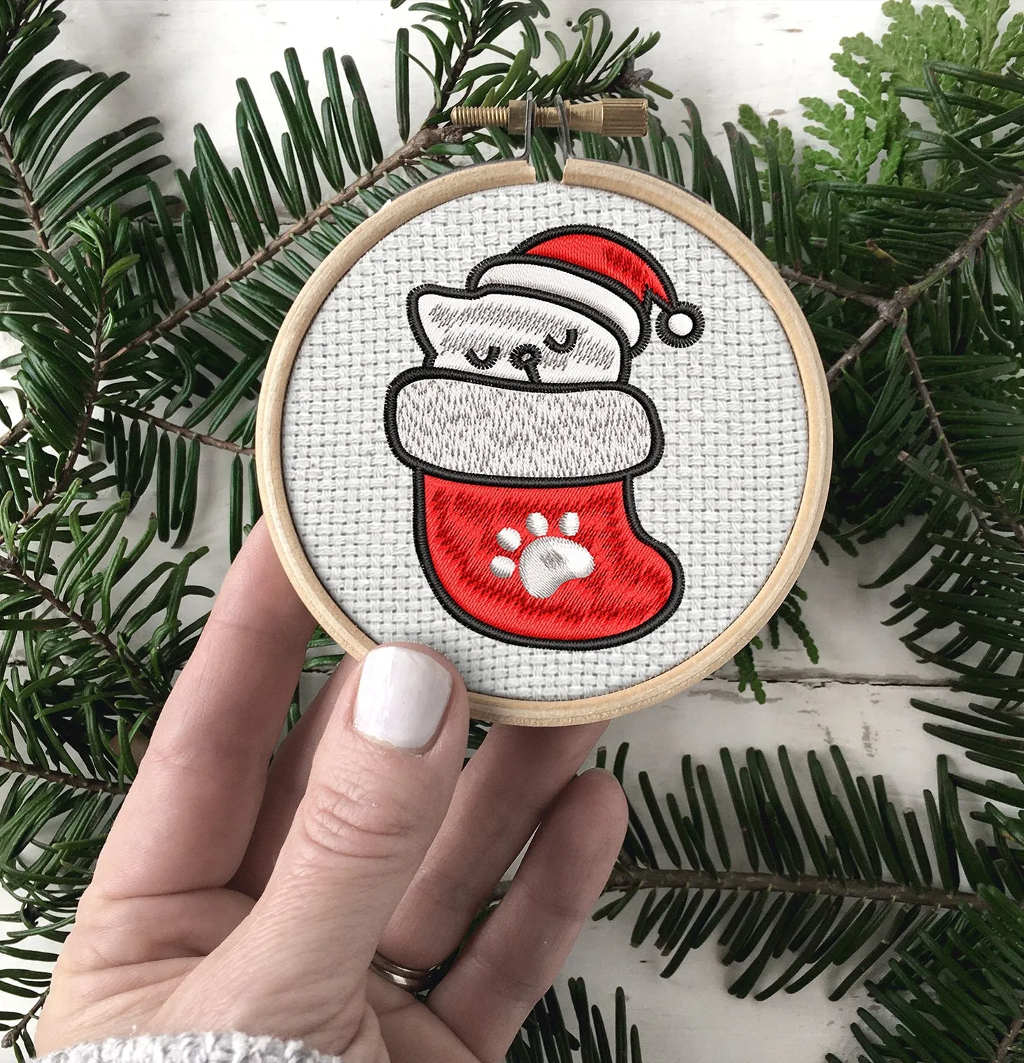 Cat Embroidered Christmas Ornaments