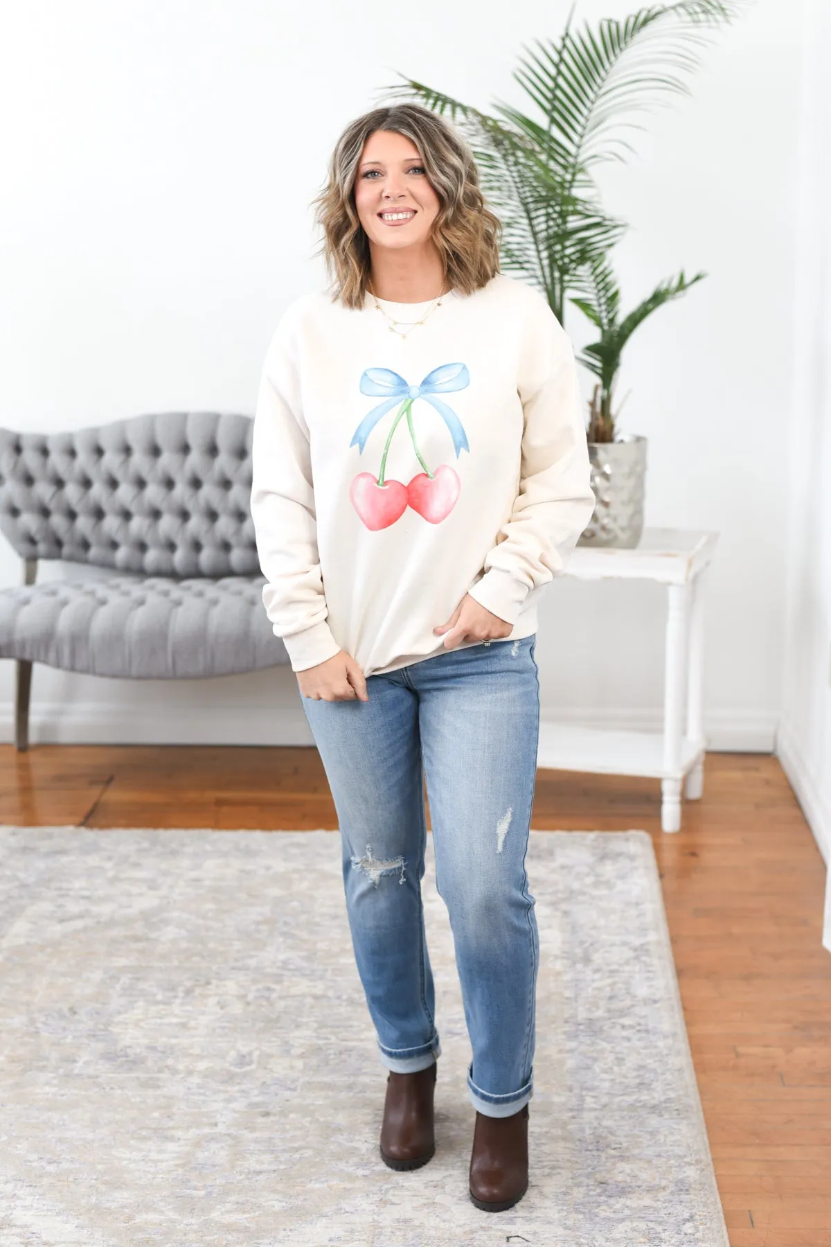 Cherry Hearts w/ a Bow Crewneck Sweatshirt