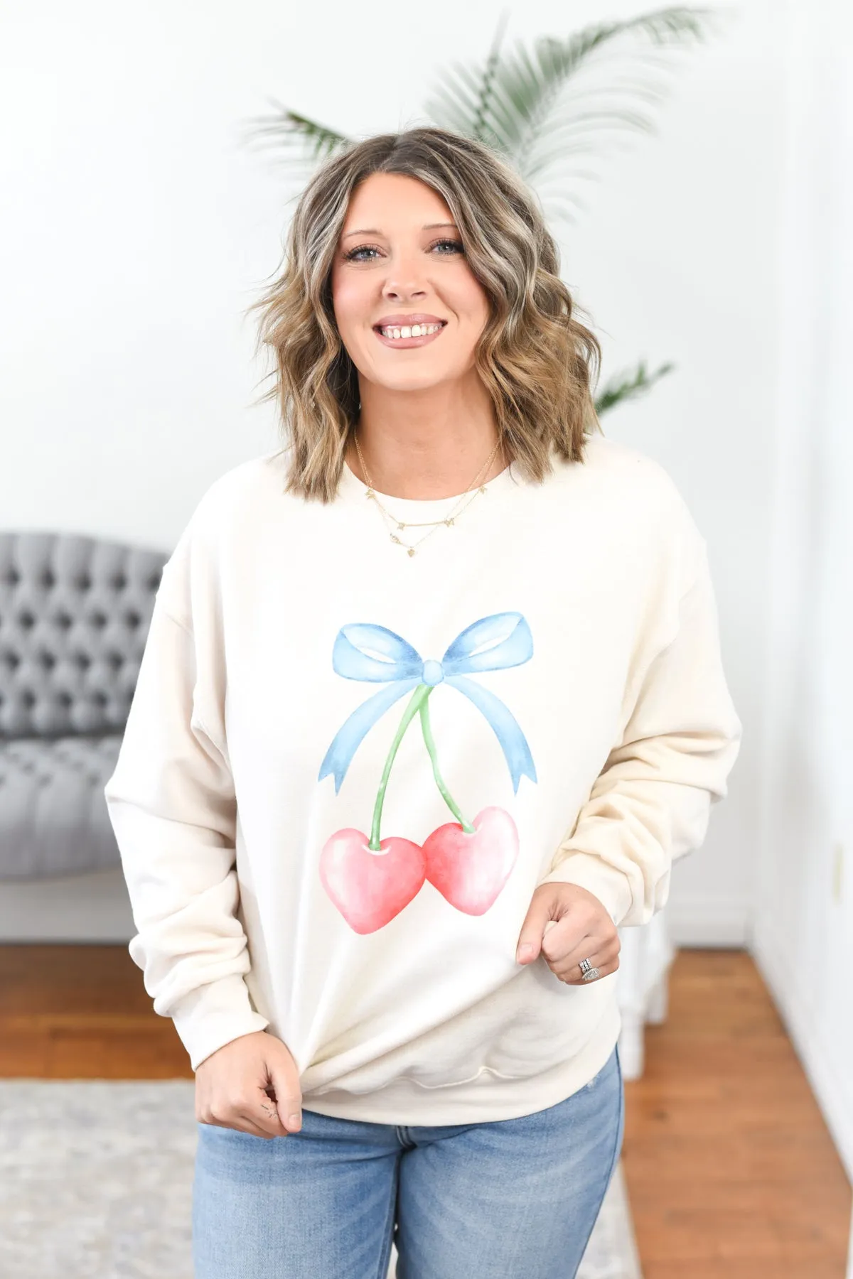 Cherry Hearts w/ a Bow Crewneck Sweatshirt