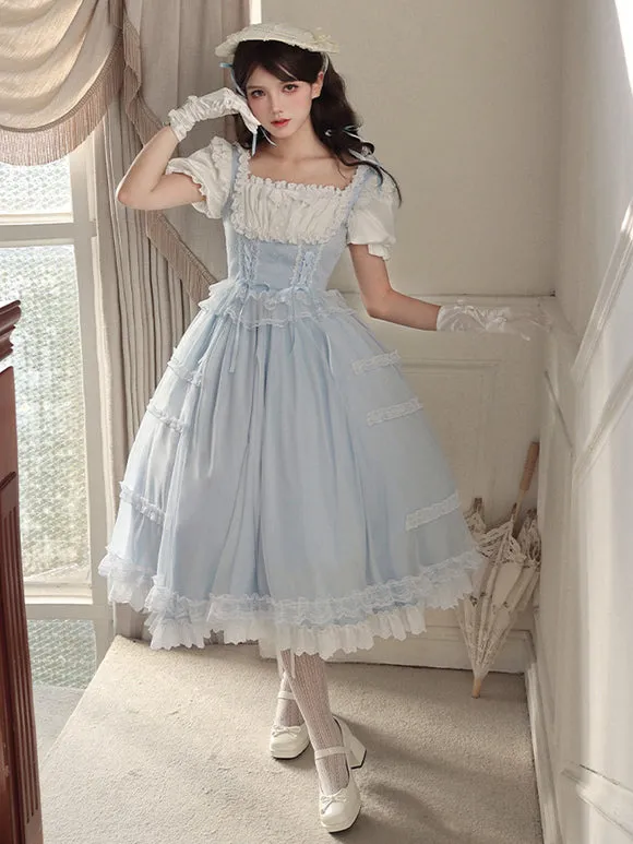 Classical Lolita Dress Light Blue Polyester Short Sleeves Sweet Lolita Dress