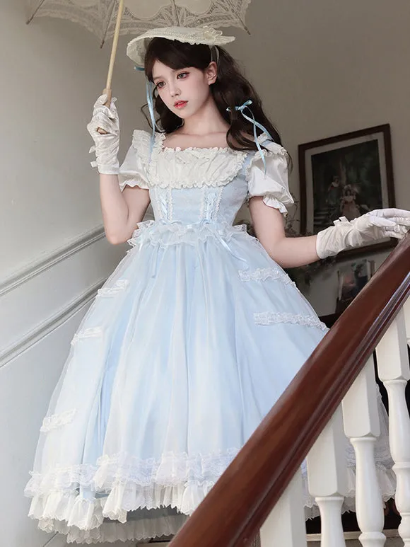 Classical Lolita Dress Light Blue Polyester Short Sleeves Sweet Lolita Dress