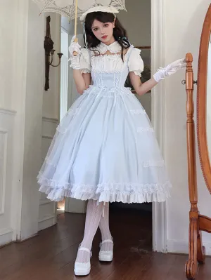 Classical Lolita Dress Light Blue Polyester Short Sleeves Sweet Lolita Dress