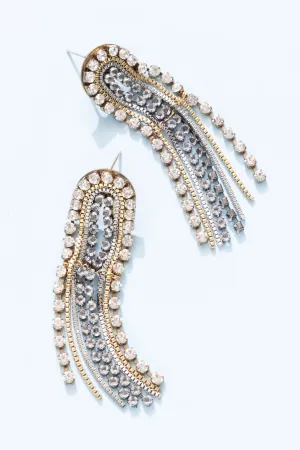 Clear Crystal Fringe Chain Earrings