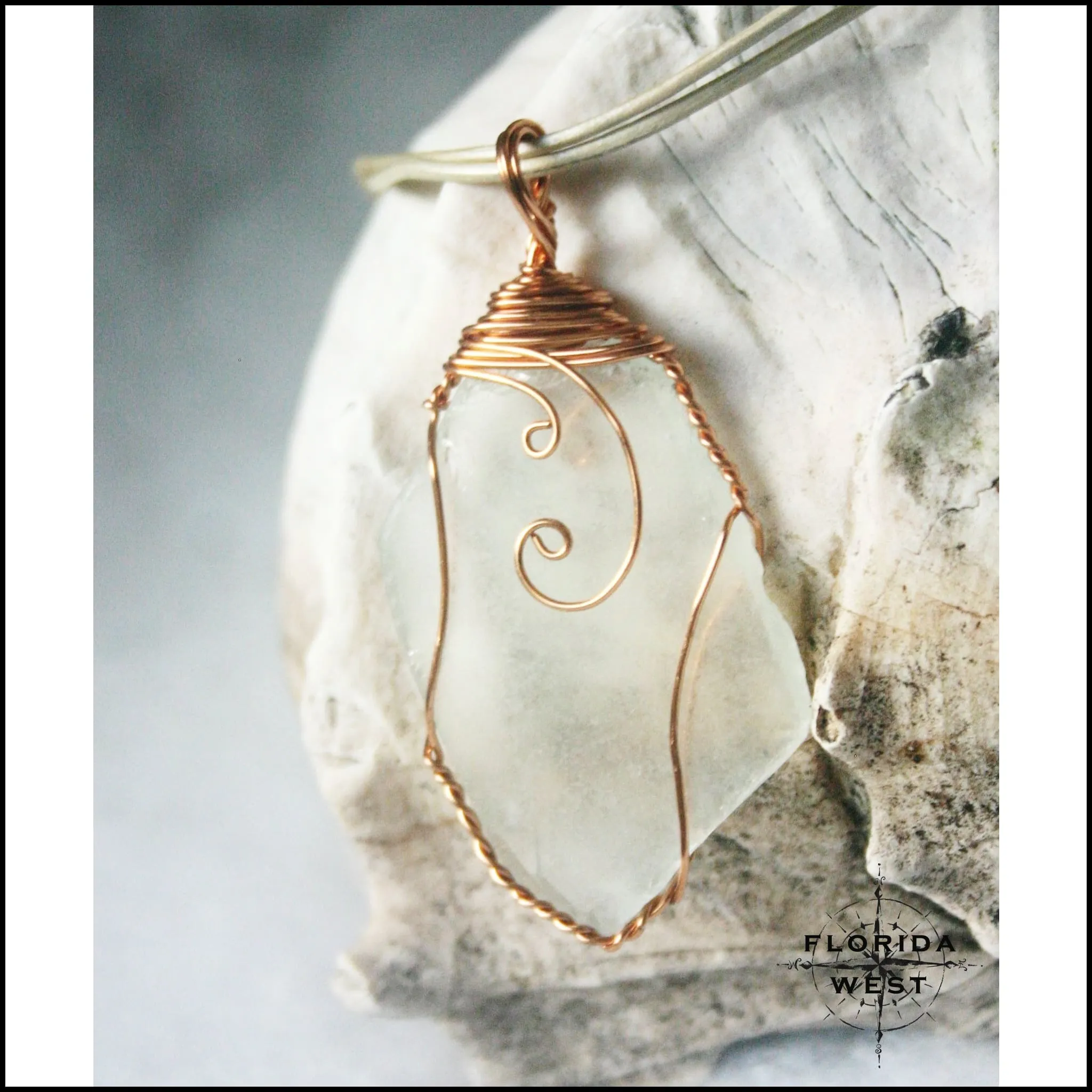 Clear Sea Glass - Copper Wire Wrap