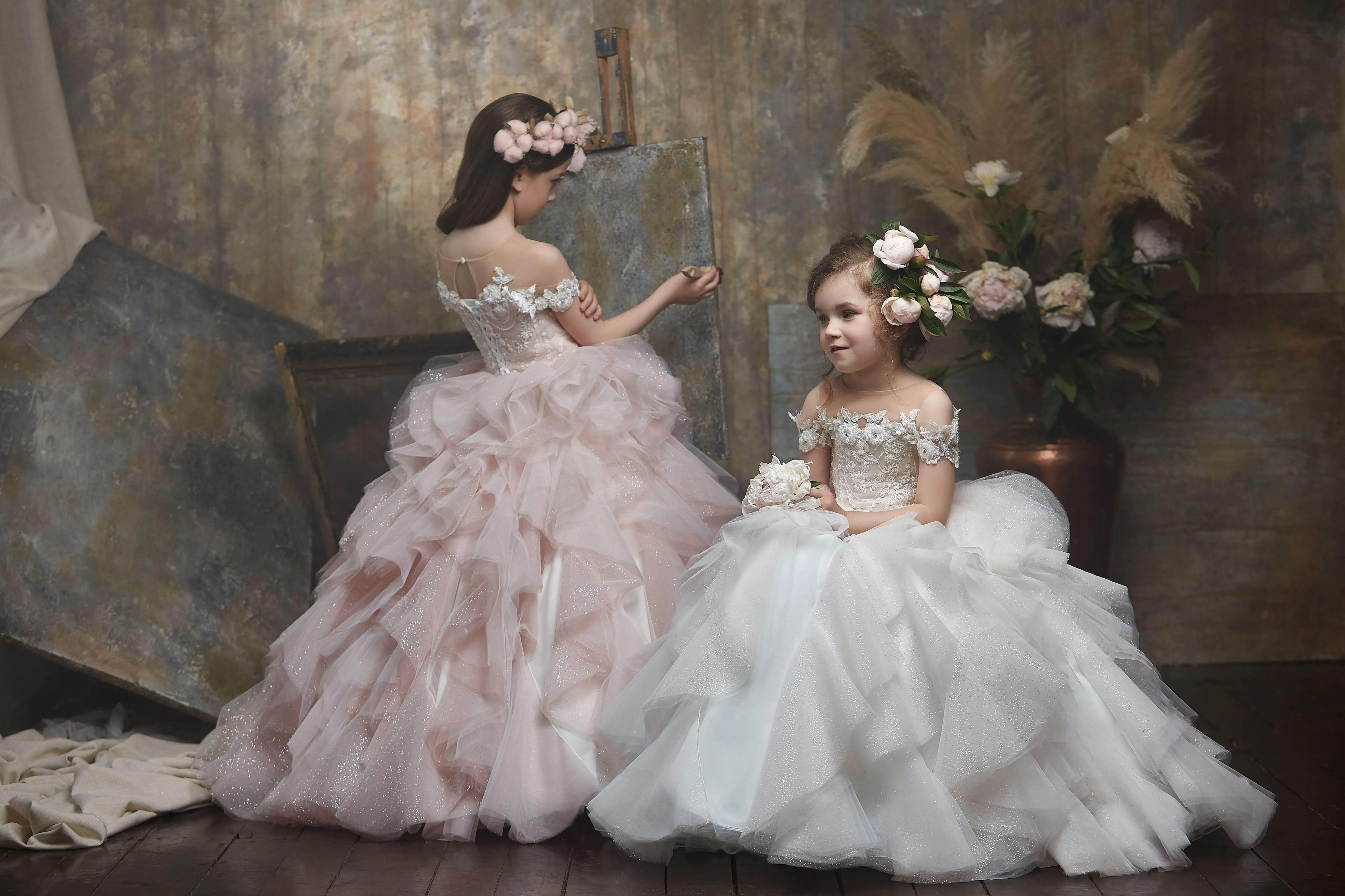 Cold Shoulder Flower Girl Dress with Ruffles