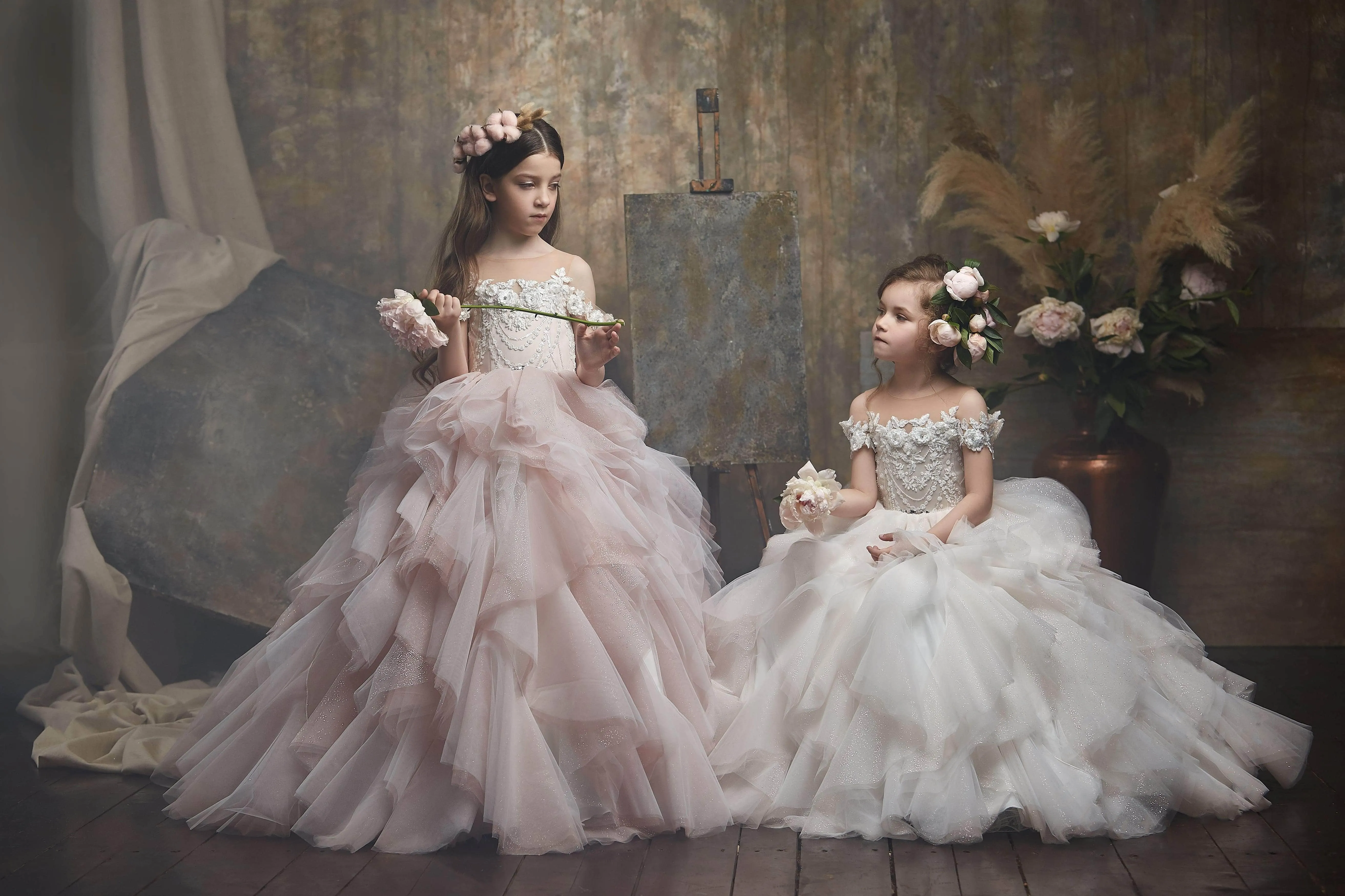 Cold Shoulder Flower Girl Dress with Ruffles