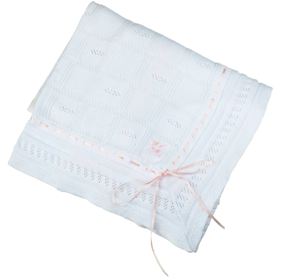 Contrast Ribbon Pointelle Knit Blankets