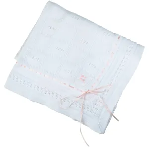 Contrast Ribbon Pointelle Knit Blankets
