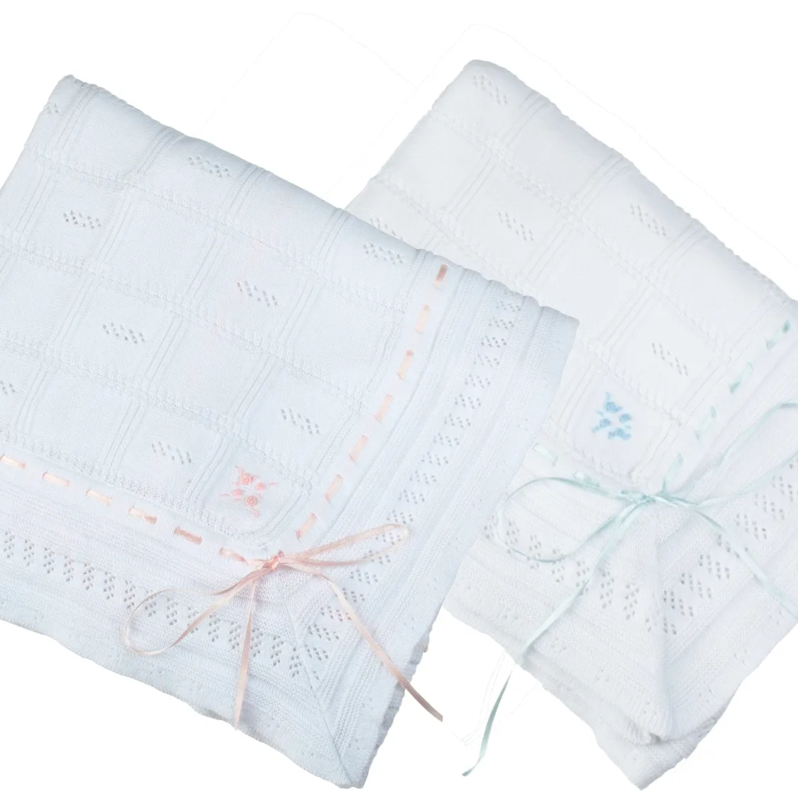 Contrast Ribbon Pointelle Knit Blankets