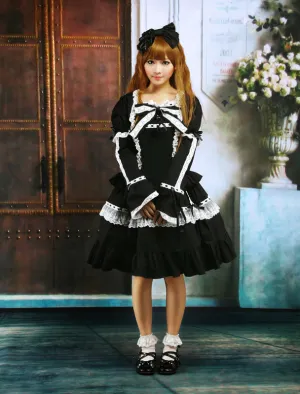 Cotton Black Lace Bow Lolita Dress Outfit