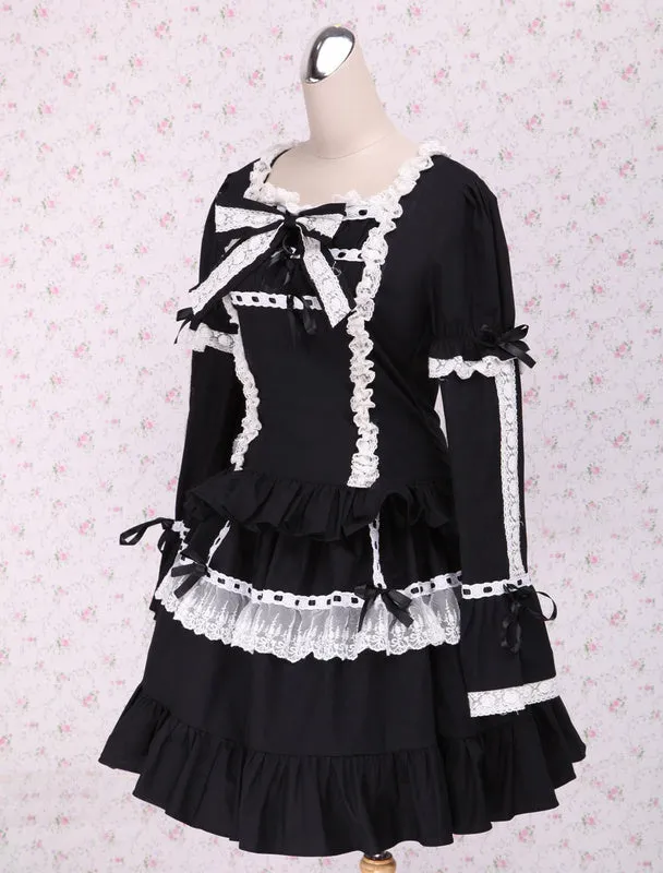 Cotton Black Lace Bow Lolita Dress Outfit