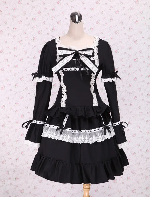 Cotton Black Lace Bow Lolita Dress Outfit