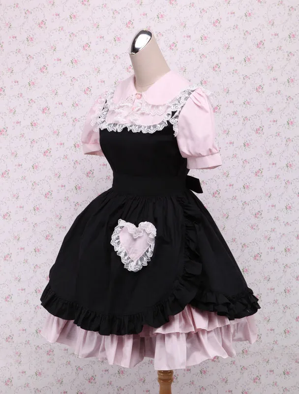 Cotton Pink And Black Lace Ruffles Punk Lolita Dress