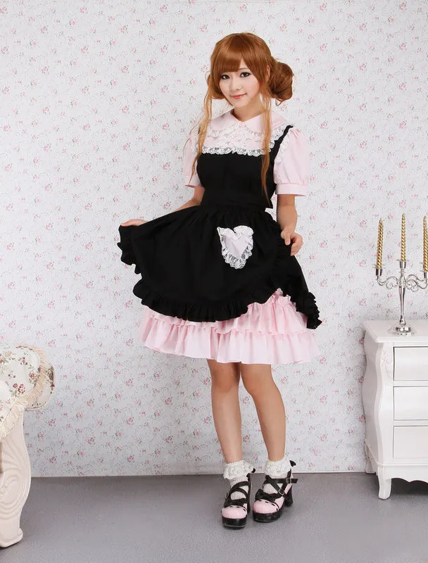 Cotton Pink And Black Lace Ruffles Punk Lolita Dress