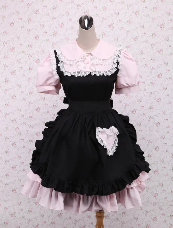 Cotton Pink And Black Lace Ruffles Punk Lolita Dress
