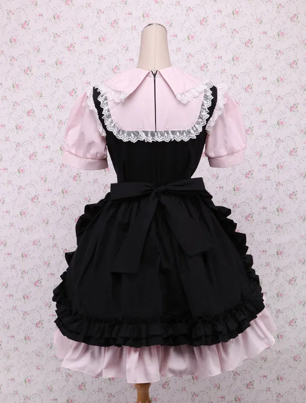 Cotton Pink And Black Lace Ruffles Punk Lolita Dress
