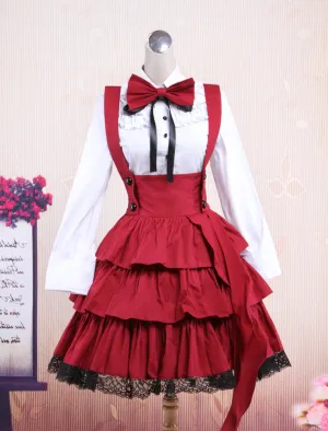 Cotton White Long Sleeves Blouse And Black Ruffles Lolita Skirt Outfit