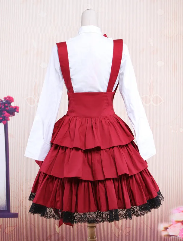 Cotton White Long Sleeves Blouse And Black Ruffles Lolita Skirt Outfit