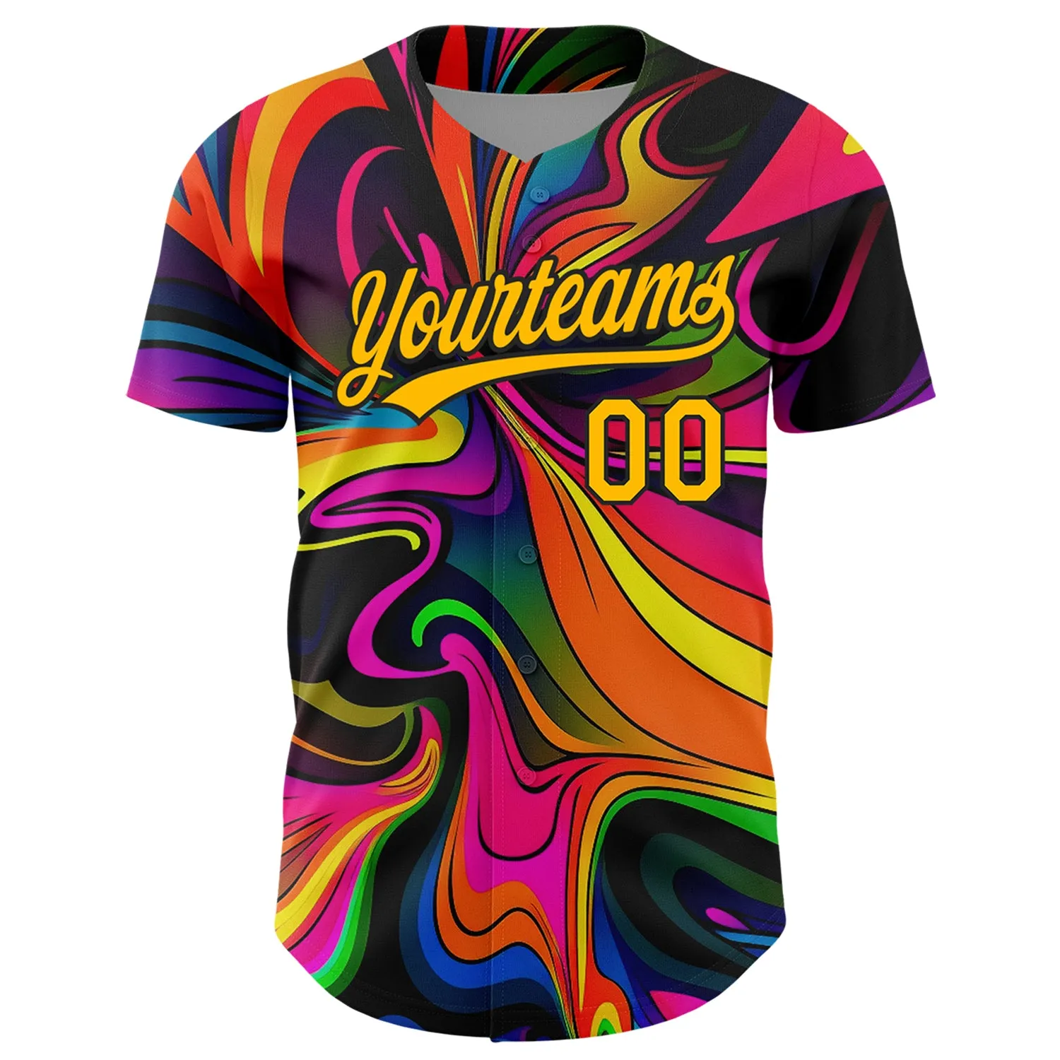 Custom Black Gold 3D Pattern Design Abstract Painting Authentic Baseball Jersey