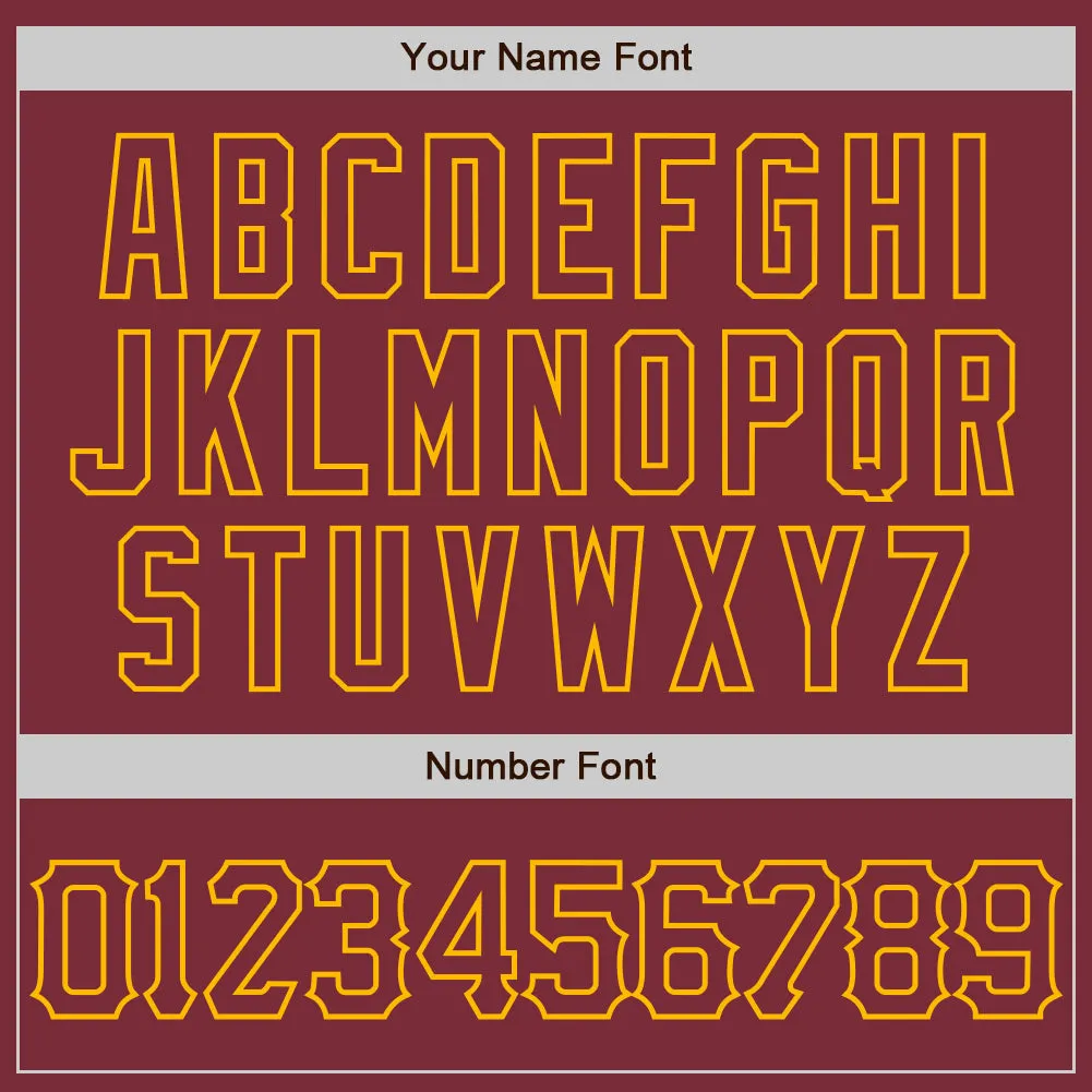 Custom Burgundy Gold 3D Pattern Design Curve Lines Authentic Baseball Jersey