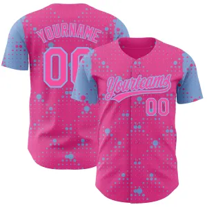 Custom Pink Light Blue 3D Pattern Design Geometric Halftone Dots Authentic Baseball Jersey