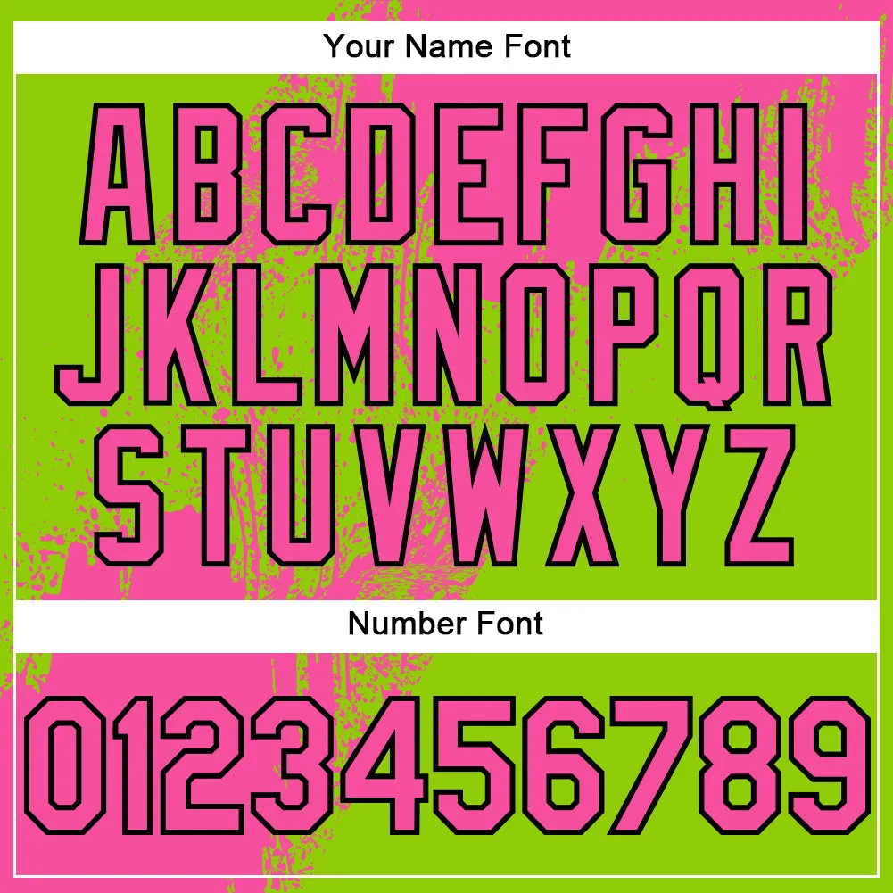 Custom Pink Neon Green-Black 3D Pattern Design Abstract Brush Stroke Authentic Baseball Jersey