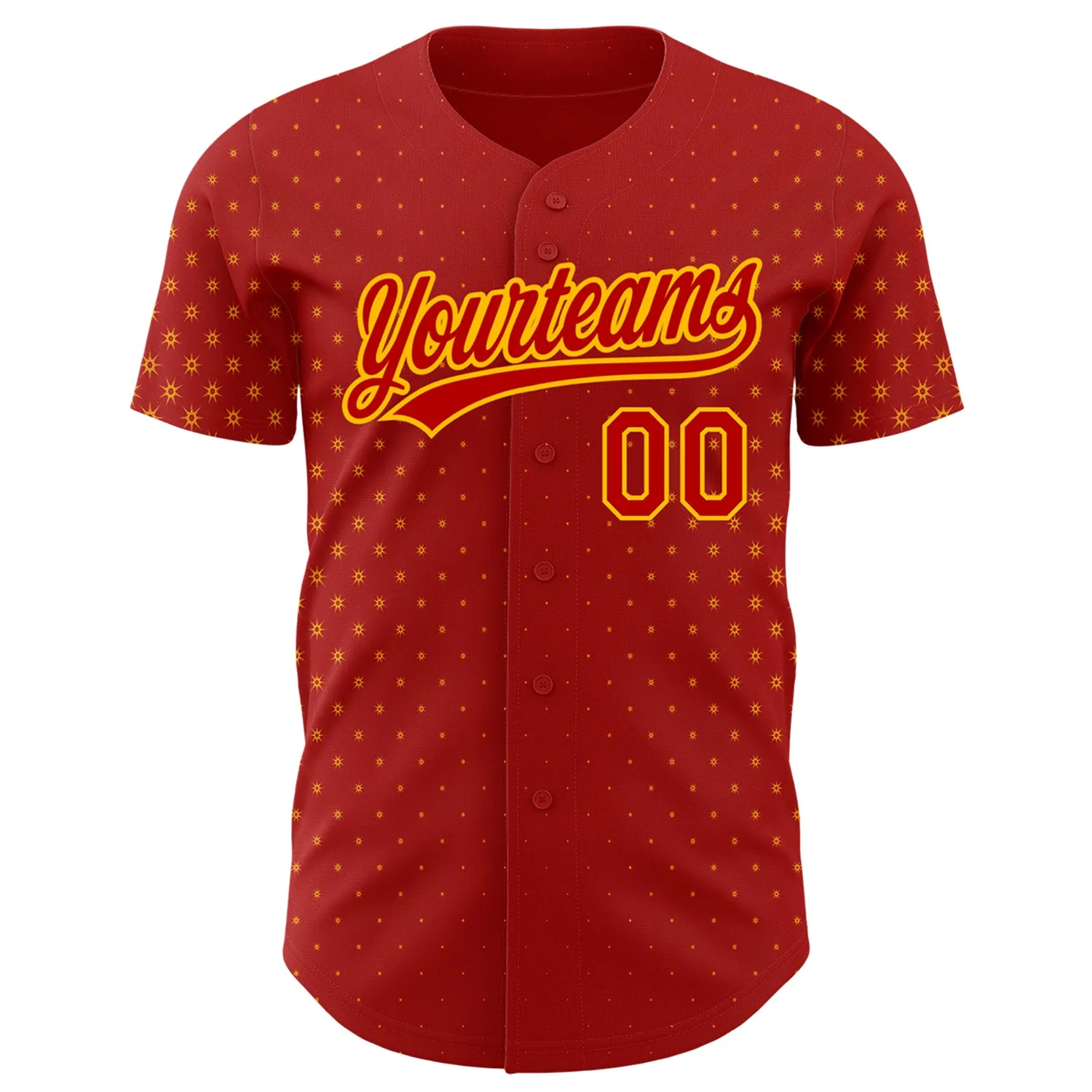 Custom Red Gold 3D Pattern Design Geometric Stars Authentic Baseball Jersey