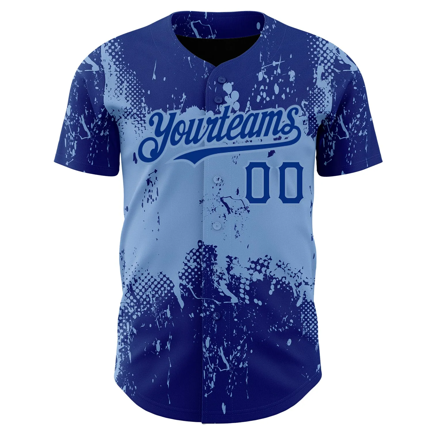 Custom Royal Light Blue 3D Pattern Design Abstract Splatter Grunge Art Authentic Baseball Jersey