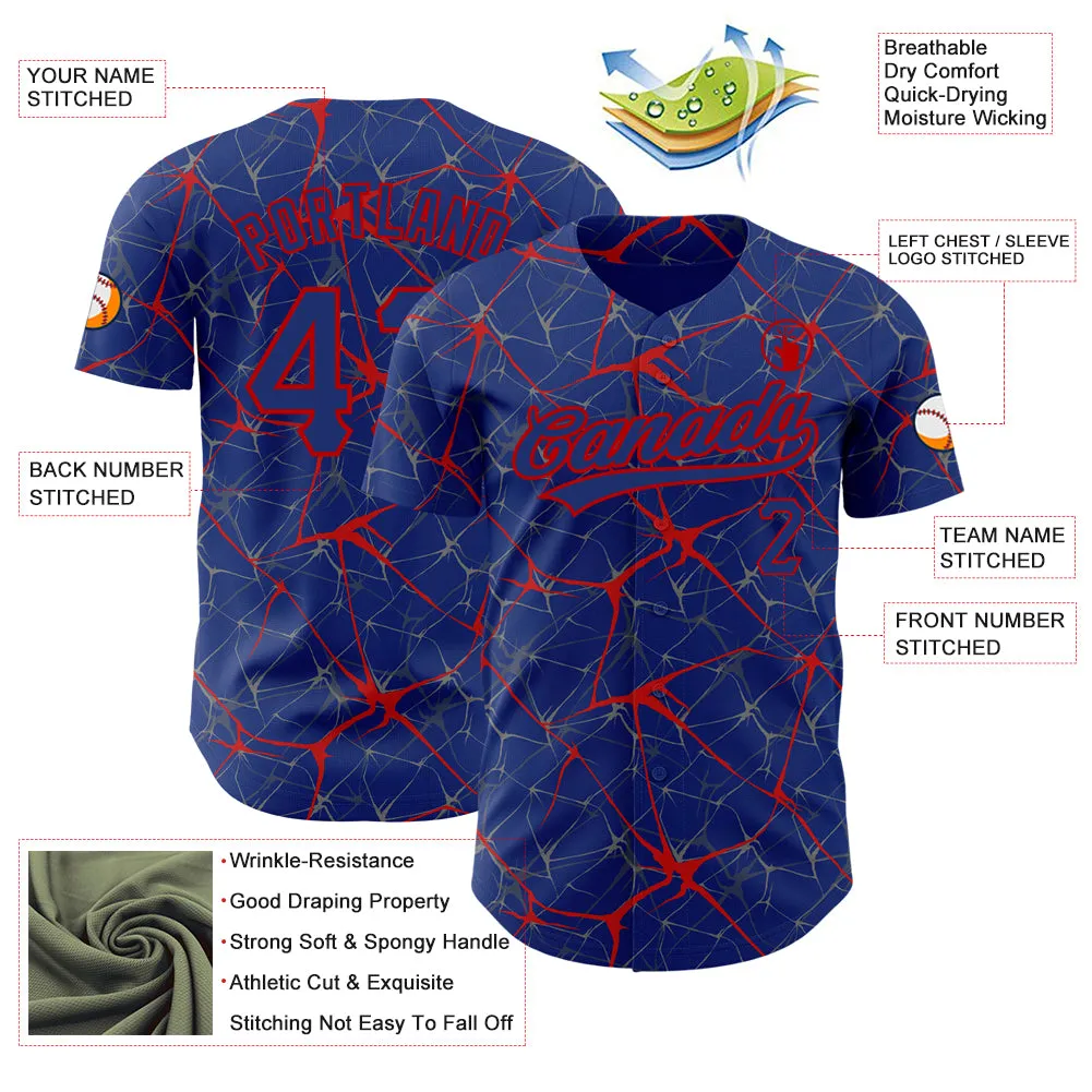 Custom Royal Red 3D Pattern Design Abstract Network Authentic Baseball Jersey