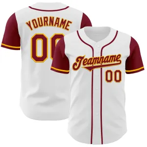 Custom White Crimson-Gold Authentic Two Tone Baseball Jersey